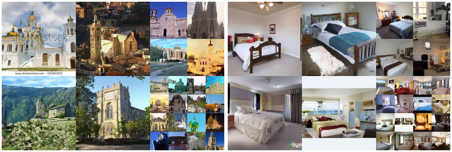 图 3 与图 4（DDPM 原论文 Figures 3–4）：左为 LSUN Church 样本（FID=7.89），右为 LSUN Bedroom 样本（FID=4.90）。
